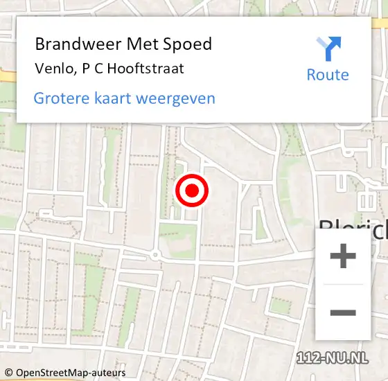 Locatie op kaart van de 112 melding: Brandweer Met Spoed Naar Venlo, P C Hooftstraat op 9 september 2023 11:41