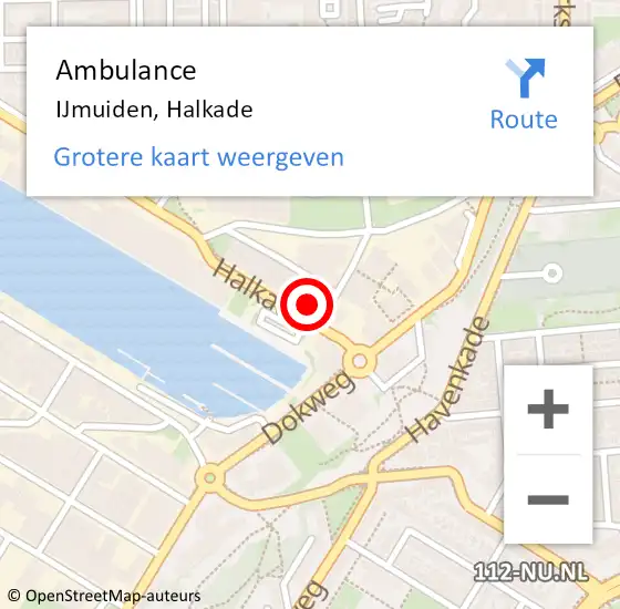 Locatie op kaart van de 112 melding: Ambulance IJmuiden, Halkade op 9 september 2023 11:50