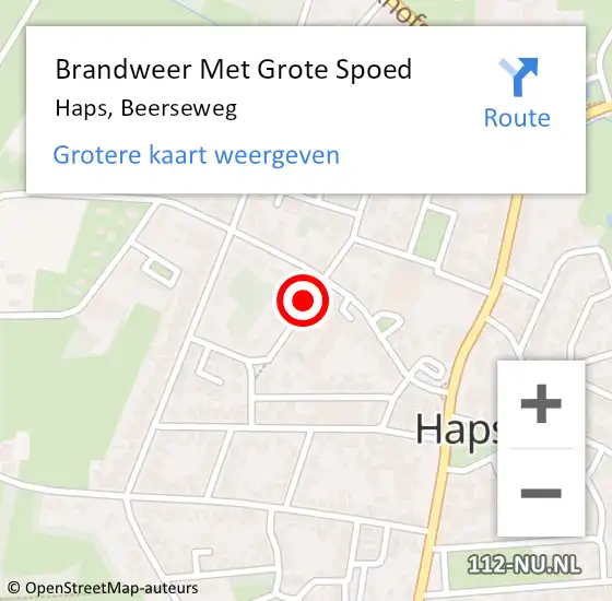 Locatie op kaart van de 112 melding: Brandweer Met Grote Spoed Naar Haps, Beerseweg op 9 september 2023 11:53