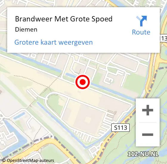 Locatie op kaart van de 112 melding: Brandweer Met Grote Spoed Naar Diemen op 9 september 2023 11:59