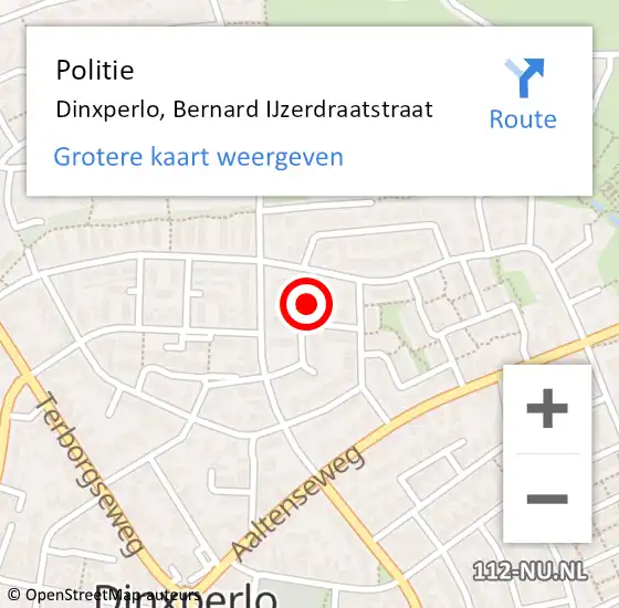 Locatie op kaart van de 112 melding: Politie Dinxperlo, Bernard IJzerdraatstraat op 9 september 2023 12:12