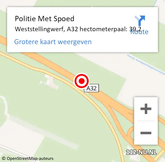 Locatie op kaart van de 112 melding: Politie Met Spoed Naar Weststellingwerf, A32 hectometerpaal: 39,2 op 9 september 2023 12:14