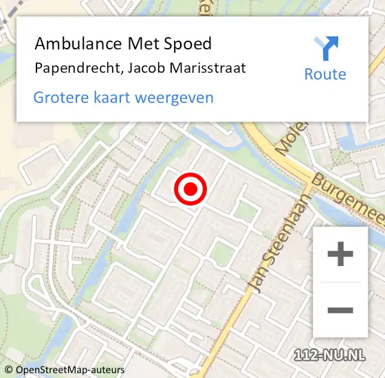 Locatie op kaart van de 112 melding: Ambulance Met Spoed Naar Papendrecht, Jacob Marisstraat op 9 september 2023 12:45