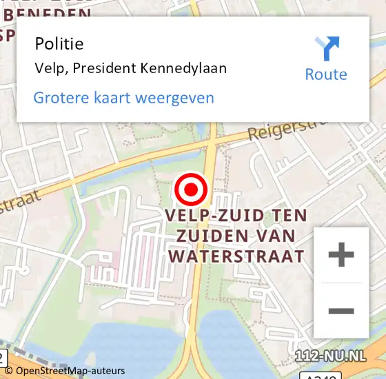 Locatie op kaart van de 112 melding: Politie Velp, President Kennedylaan op 9 september 2023 12:50