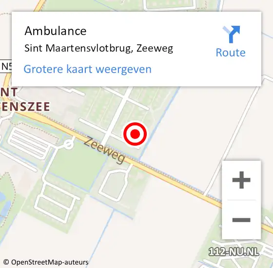 Locatie op kaart van de 112 melding: Ambulance Sint Maartensvlotbrug, Zeeweg op 9 september 2023 13:37