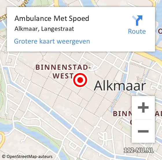 Locatie op kaart van de 112 melding: Ambulance Met Spoed Naar Alkmaar, Langestraat op 9 september 2023 13:55