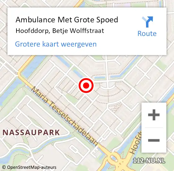 Locatie op kaart van de 112 melding: Ambulance Met Grote Spoed Naar Hoofddorp, Betje Wolffstraat op 9 september 2023 14:13