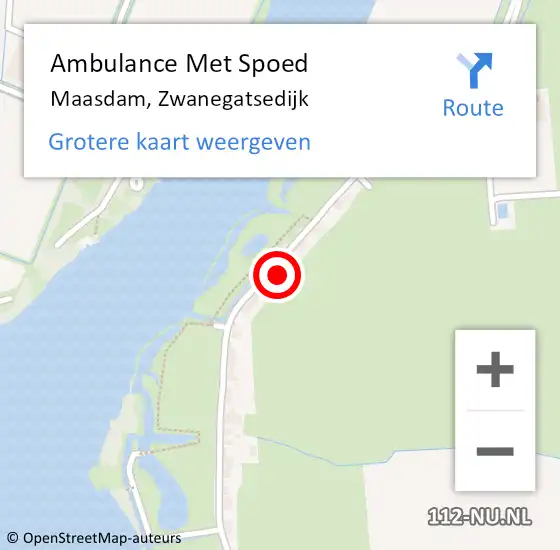 Locatie op kaart van de 112 melding: Ambulance Met Spoed Naar Maasdam, Zwanegatsedijk op 9 september 2023 14:15