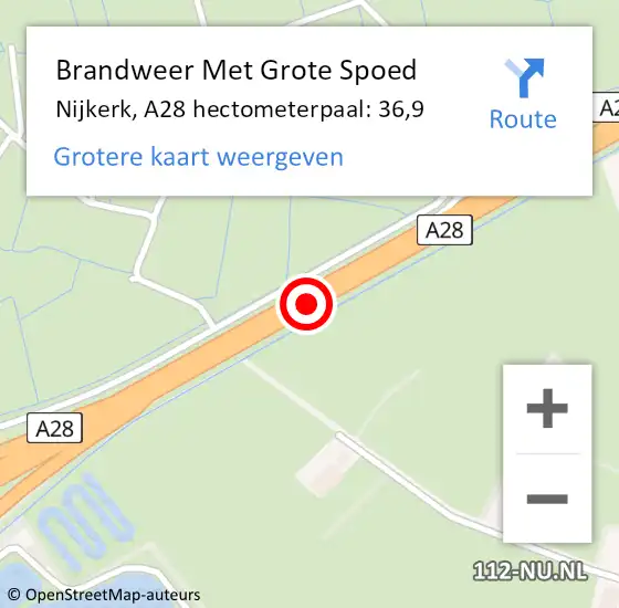 Locatie op kaart van de 112 melding: Brandweer Met Grote Spoed Naar Nijkerk, A28 hectometerpaal: 36,9 op 9 september 2023 14:37