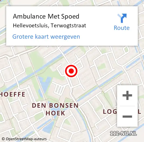 Locatie op kaart van de 112 melding: Ambulance Met Spoed Naar Hellevoetsluis, Terwogtstraat op 9 september 2023 14:42