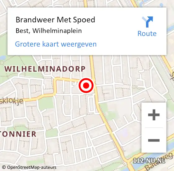 Locatie op kaart van de 112 melding: Brandweer Met Spoed Naar Best, Wilhelminaplein op 9 september 2023 14:44