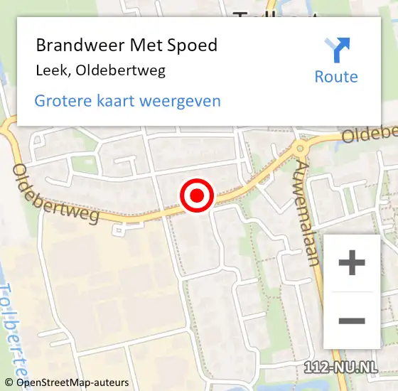 Locatie op kaart van de 112 melding: Brandweer Met Spoed Naar Leek, Oldebertweg op 9 september 2023 15:03