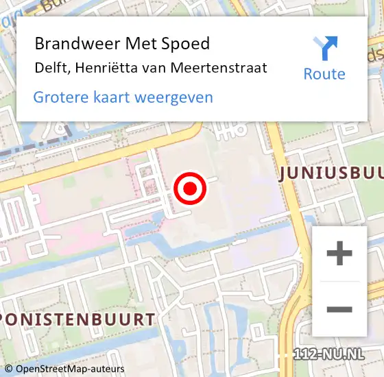 Locatie op kaart van de 112 melding: Brandweer Met Spoed Naar Delft, Henriëtta van Meertenstraat op 9 september 2023 15:04