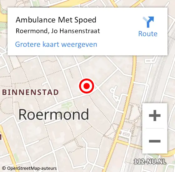 Locatie op kaart van de 112 melding: Ambulance Met Spoed Naar Roermond, Jo Hansenstraat op 9 september 2023 15:27