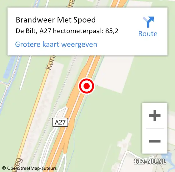 Locatie op kaart van de 112 melding: Brandweer Met Spoed Naar De Bilt, A27 hectometerpaal: 85,2 op 9 september 2023 15:50