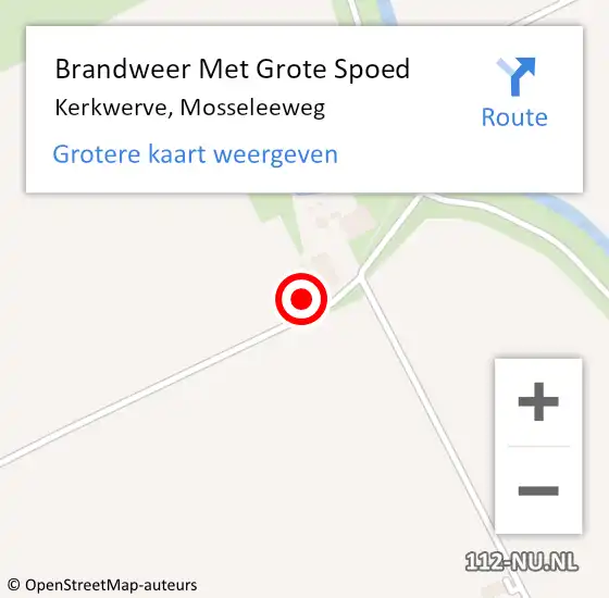 Locatie op kaart van de 112 melding: Brandweer Met Grote Spoed Naar Kerkwerve, Mosseleeweg op 9 september 2023 15:51