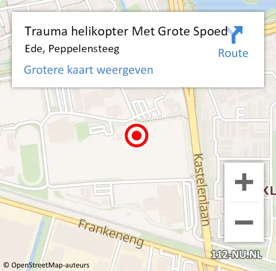 Locatie op kaart van de 112 melding: Trauma helikopter Met Grote Spoed Naar Ede, Peppelensteeg op 9 september 2023 16:19