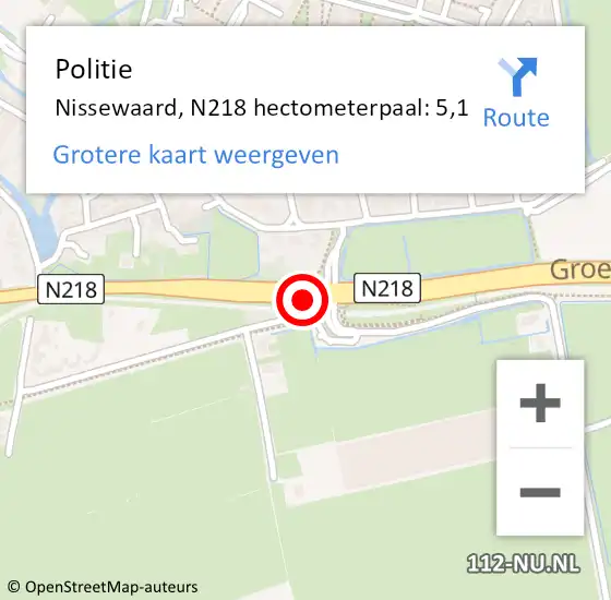 Locatie op kaart van de 112 melding: Politie Nissewaard, N218 hectometerpaal: 5,1 op 9 september 2023 16:37