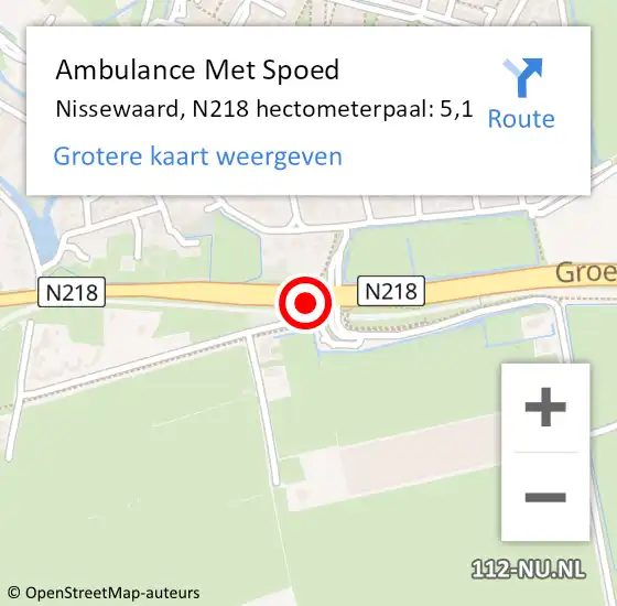 Locatie op kaart van de 112 melding: Ambulance Met Spoed Naar Nissewaard, N218 hectometerpaal: 5,1 op 9 september 2023 16:38