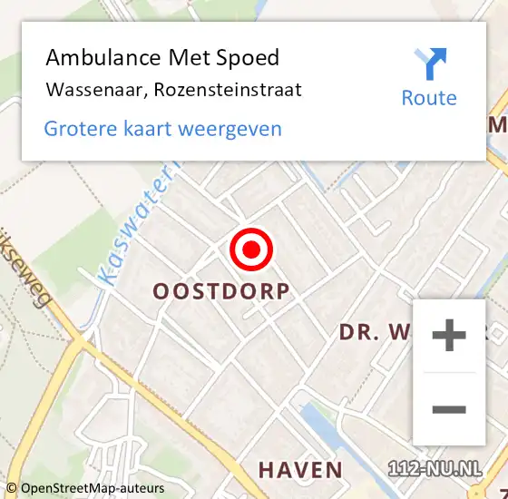 Locatie op kaart van de 112 melding: Ambulance Met Spoed Naar Wassenaar, Rozensteinstraat op 9 september 2023 16:44