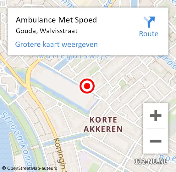 Locatie op kaart van de 112 melding: Ambulance Met Spoed Naar Gouda, Walvisstraat op 9 september 2023 16:54