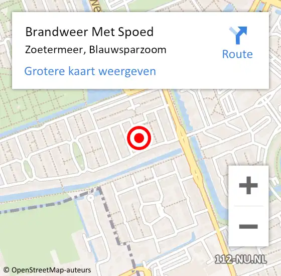 Locatie op kaart van de 112 melding: Brandweer Met Spoed Naar Zoetermeer, Blauwsparzoom op 9 september 2023 16:58