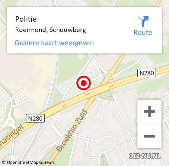 Locatie op kaart van de 112 melding: Politie Roermond, Schouwberg op 9 september 2023 17:43