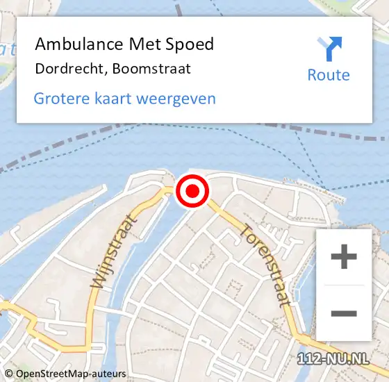 Locatie op kaart van de 112 melding: Ambulance Met Spoed Naar Dordrecht, Boomstraat op 9 september 2023 17:45