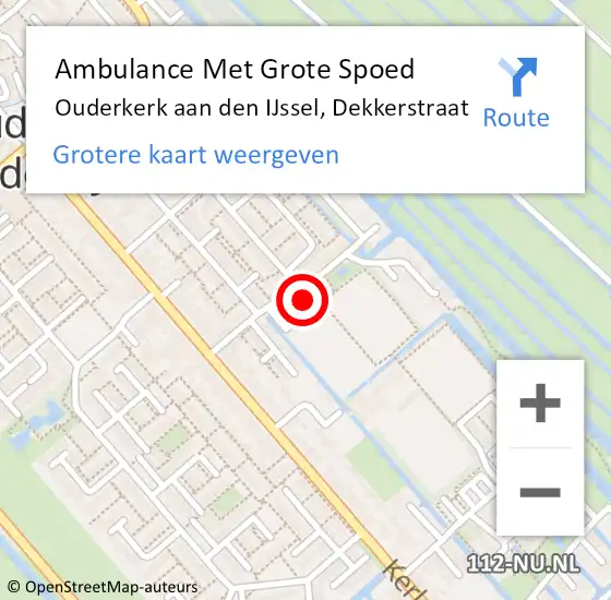 Locatie op kaart van de 112 melding: Ambulance Met Grote Spoed Naar Ouderkerk aan den IJssel, Dekkerstraat op 9 september 2023 17:54