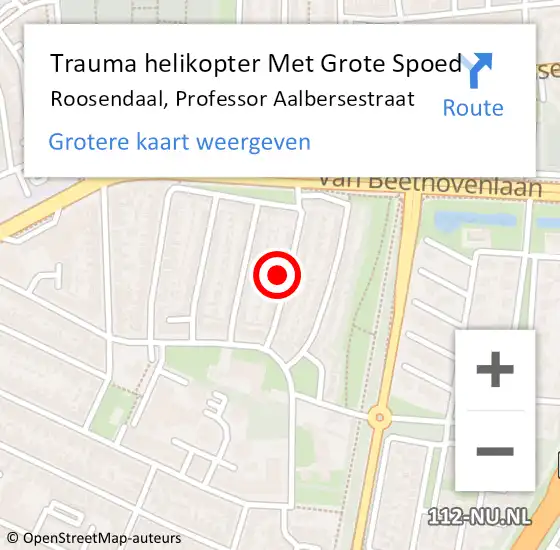 Locatie op kaart van de 112 melding: Trauma helikopter Met Grote Spoed Naar Roosendaal, Professor Aalbersestraat op 9 september 2023 17:55