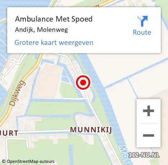 Locatie op kaart van de 112 melding: Ambulance Met Spoed Naar Andijk, Molenweg op 9 september 2023 17:59