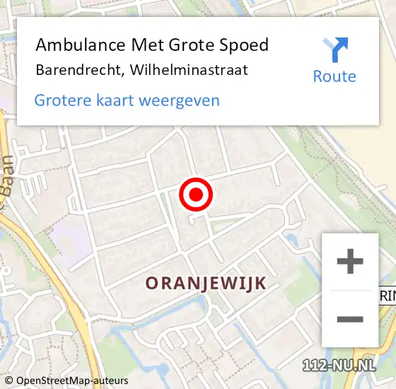 Locatie op kaart van de 112 melding: Ambulance Met Grote Spoed Naar Barendrecht, Wilhelminastraat op 9 september 2023 18:04