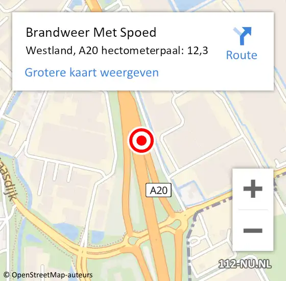 Locatie op kaart van de 112 melding: Brandweer Met Spoed Naar Westland, A20 hectometerpaal: 12,3 op 9 september 2023 18:08