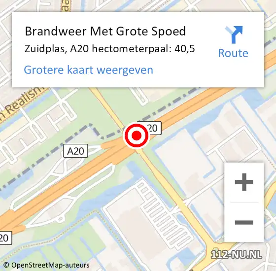 Locatie op kaart van de 112 melding: Brandweer Met Grote Spoed Naar Zuidplas, A20 hectometerpaal: 40,5 op 9 september 2023 18:09