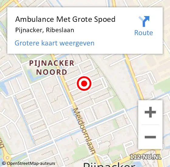 Locatie op kaart van de 112 melding: Ambulance Met Grote Spoed Naar Pijnacker, Ribeslaan op 9 september 2023 18:16