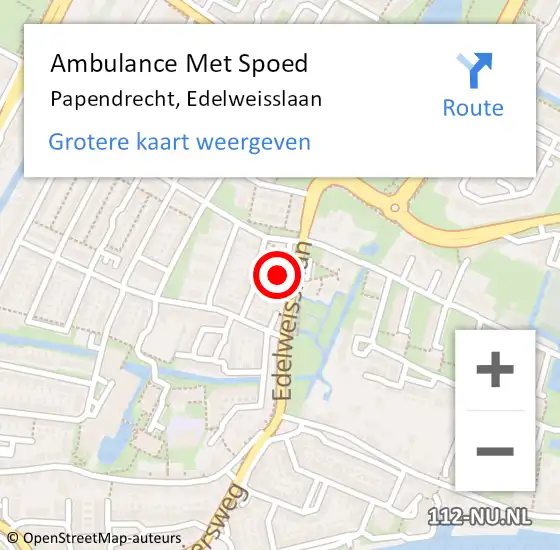 Locatie op kaart van de 112 melding: Ambulance Met Spoed Naar Papendrecht, Edelweisslaan op 9 september 2023 18:20