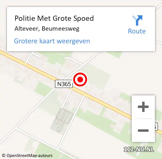 Locatie op kaart van de 112 melding: Politie Met Grote Spoed Naar Alteveer, Beumeesweg op 9 september 2023 18:45