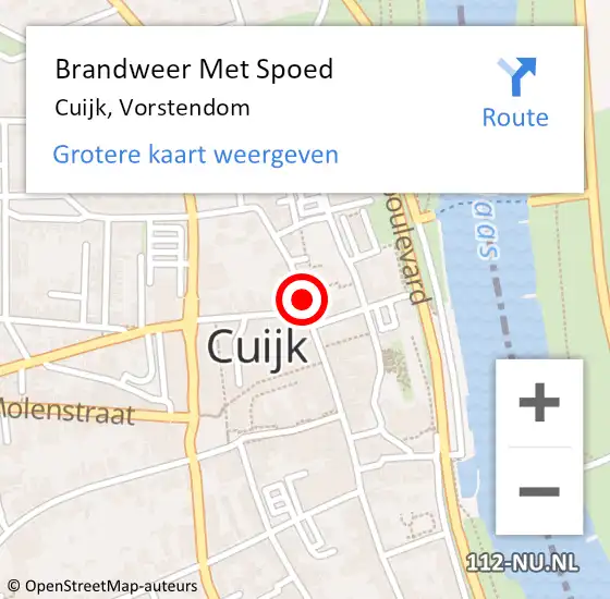 Locatie op kaart van de 112 melding: Brandweer Met Spoed Naar Cuijk, Vorstendom op 9 september 2023 19:22