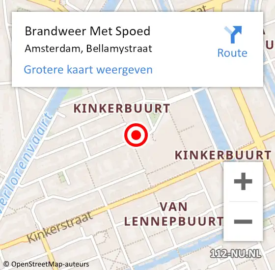Locatie op kaart van de 112 melding: Brandweer Met Spoed Naar Amsterdam, Bellamystraat op 9 september 2023 19:23