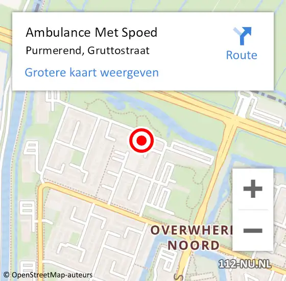 Locatie op kaart van de 112 melding: Ambulance Met Spoed Naar Purmerend, Gruttostraat op 9 september 2023 19:27