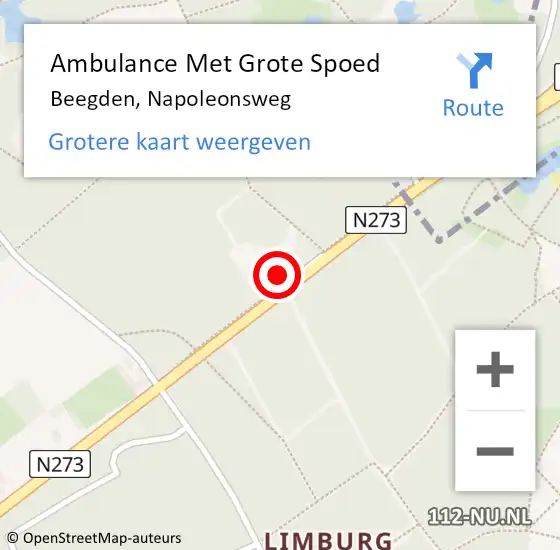 Locatie op kaart van de 112 melding: Ambulance Met Grote Spoed Naar Beegden, Napoleonsweg op 9 september 2023 19:46