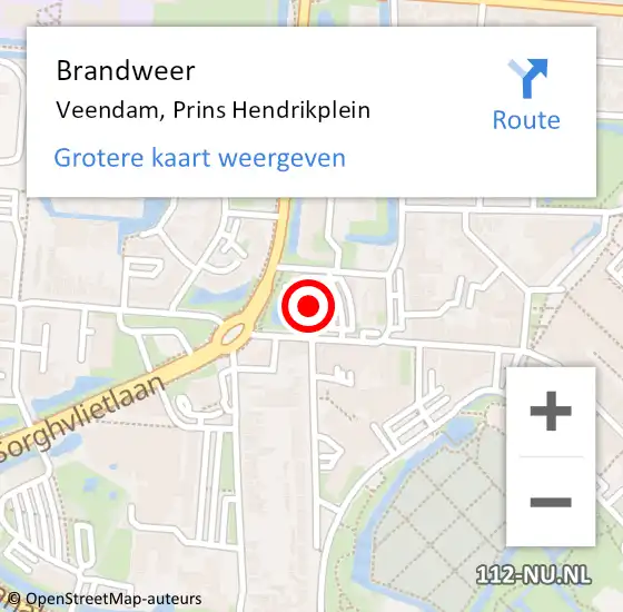 Locatie op kaart van de 112 melding: Brandweer Veendam, Prins Hendrikplein op 9 september 2023 20:09