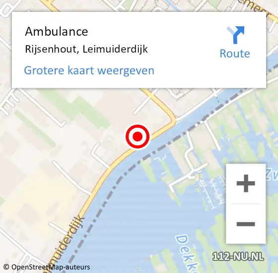 Locatie op kaart van de 112 melding: Ambulance Rijsenhout, Leimuiderdijk op 9 september 2023 22:16