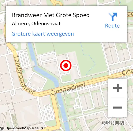 Locatie op kaart van de 112 melding: Brandweer Met Grote Spoed Naar Almere, Odeonstraat op 9 september 2023 22:17