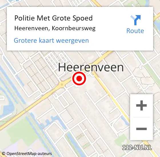 Locatie op kaart van de 112 melding: Politie Met Grote Spoed Naar Heerenveen, Koornbeursweg op 9 september 2023 22:40