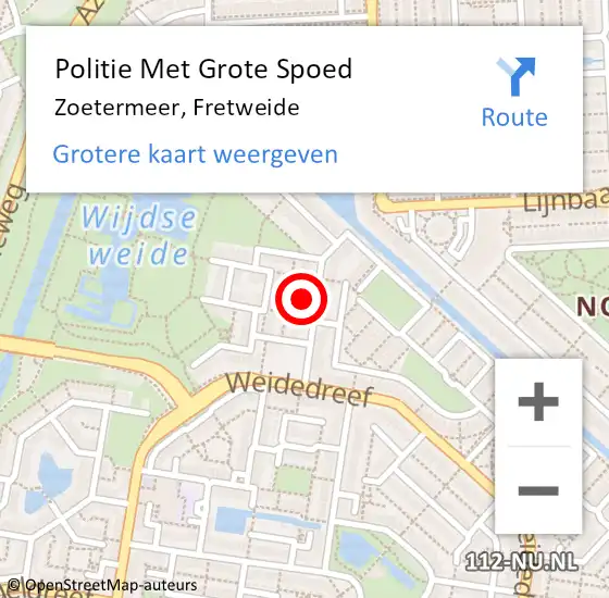 Locatie op kaart van de 112 melding: Politie Met Grote Spoed Naar Zoetermeer, Fretweide op 9 september 2023 22:57