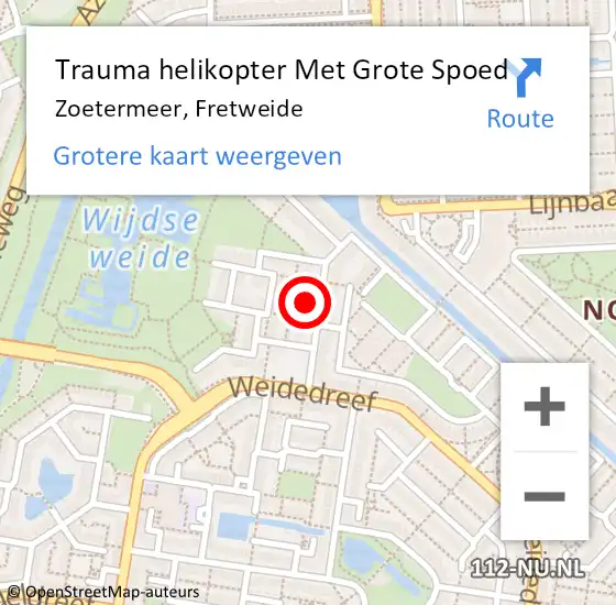 Locatie op kaart van de 112 melding: Trauma helikopter Met Grote Spoed Naar Zoetermeer, Fretweide op 9 september 2023 22:57