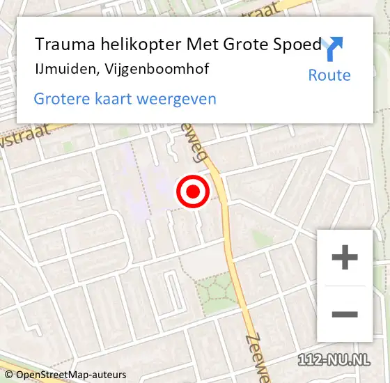 Locatie op kaart van de 112 melding: Trauma helikopter Met Grote Spoed Naar IJmuiden, Vijgenboomhof op 9 september 2023 22:58