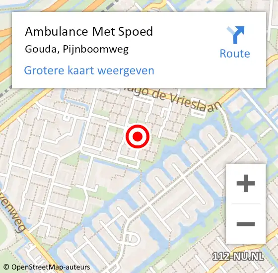 Locatie op kaart van de 112 melding: Ambulance Met Spoed Naar Gouda, Pijnboomweg op 9 september 2023 23:06