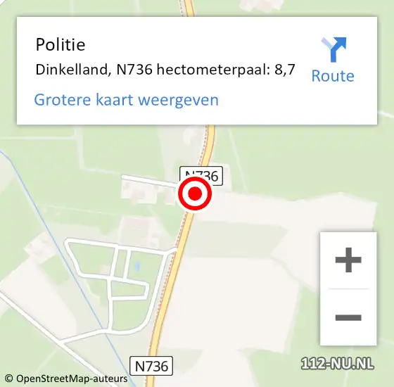 Locatie op kaart van de 112 melding: Politie Dinkelland, N736 hectometerpaal: 8,7 op 9 september 2023 23:07